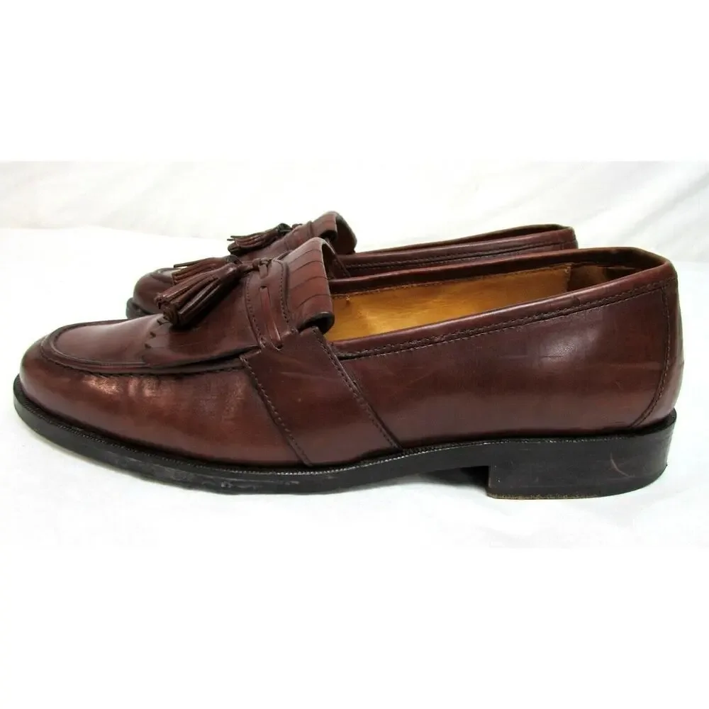 Johnston & Murphy men's size 8.5 M brown leather loafers shoes kilt tassels